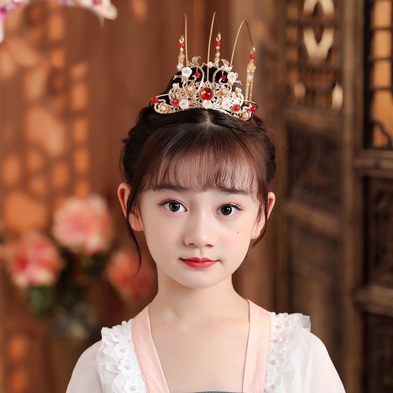 发冠一个儿童汉服头饰流苏发冠唐代明制古风发饰中国风女童演出古装配