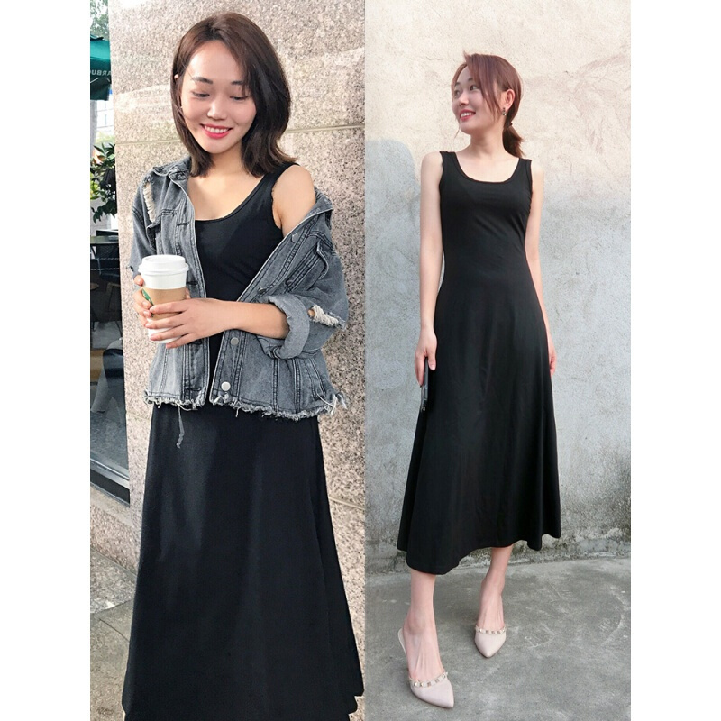 背心长裙女夏2018新款裙子长款大码带打底裙显瘦大摆无袖连衣裙
