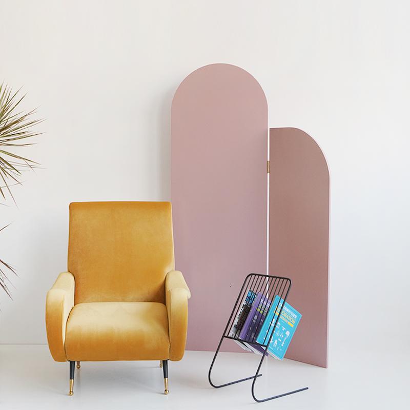 屏风风木质屏风样板间屏风隔断玄关折屏屏風 姜黄色高清大图