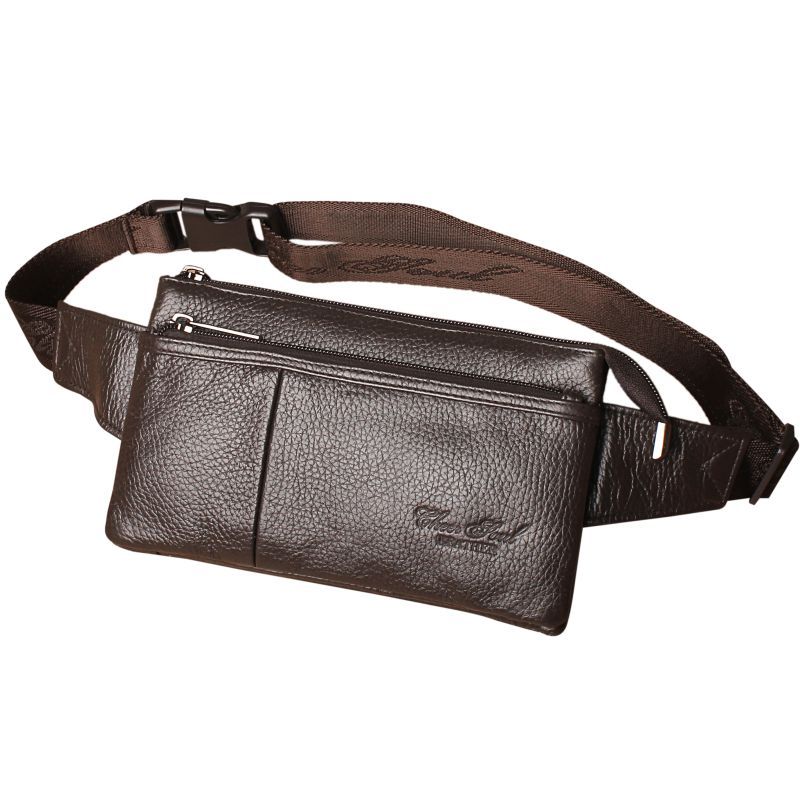 派尼美特牛皮腰包真皮胸包男包包腰包手机包多功能休闲男士腰包