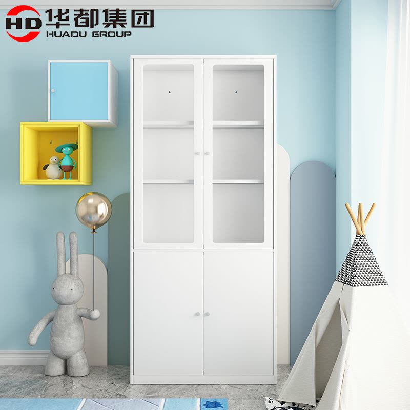 华都HDBL-802B 雅白800宽上玻书柜华都书柜书架钢制资料档案柜展示柜铁皮柜落地靠墙家用收纳置物架阳台图片
