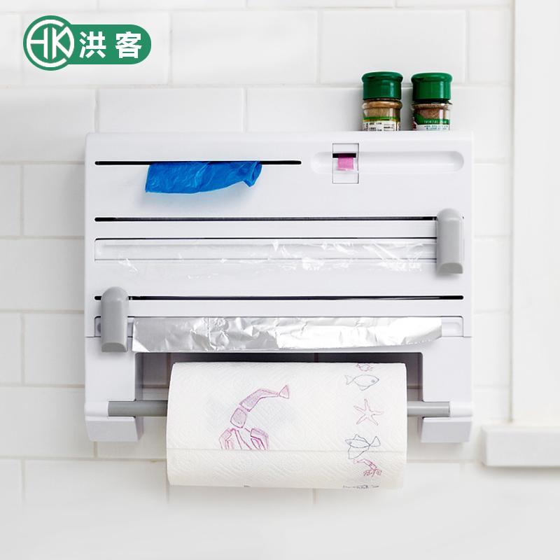 六合一保鲜膜切割器 厨房置物架收纳锡箔纸卷纸垃圾袋胶带等