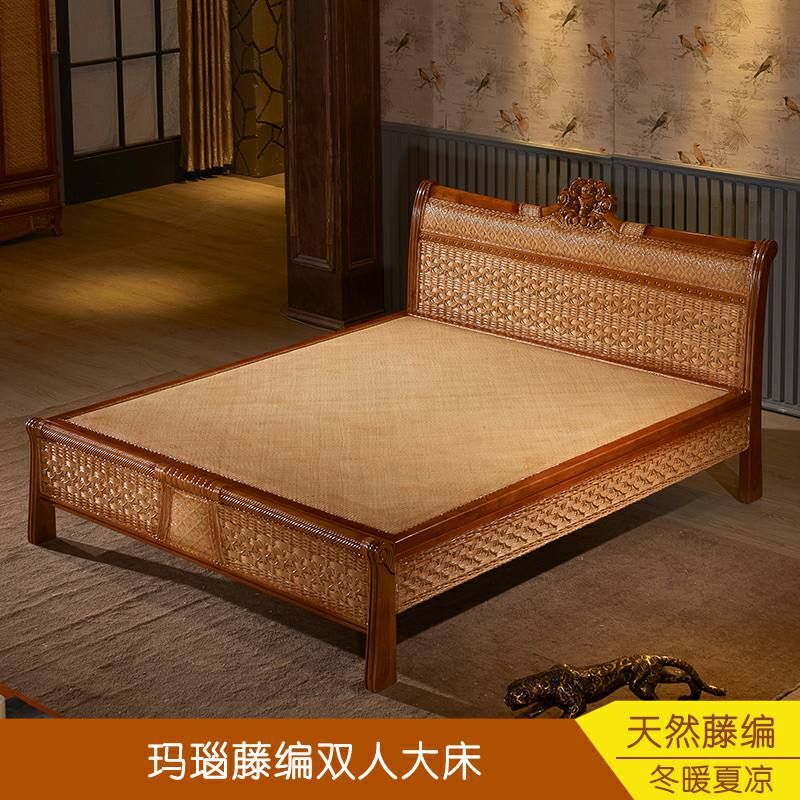 藤床实木双人床1.8米新中式印尼藤编大床酒店卧室成套藤家具组合 1800mm*2000mm_双_床_1.8米