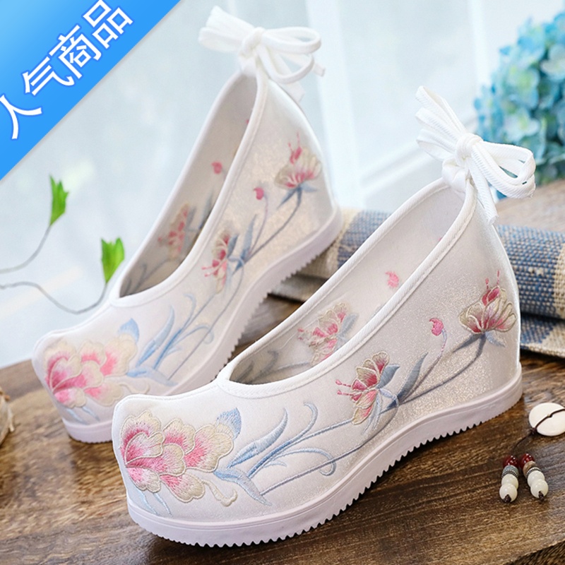 SUNTEK高跟汉服鞋子女古风新款复古绣花鞋汉元素内增高翘头明制古装弓鞋高清大图