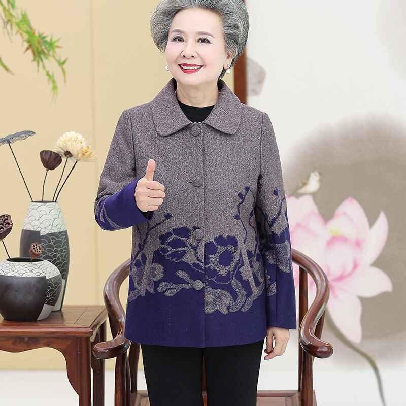 迪鲁奥（DILUAO)中老年人女装春秋外套60-70岁80妈妈奶奶秋装薄款太太老人上衣服_921 藏青4单件上衣不送裤子 孝敬老人就送魔曲