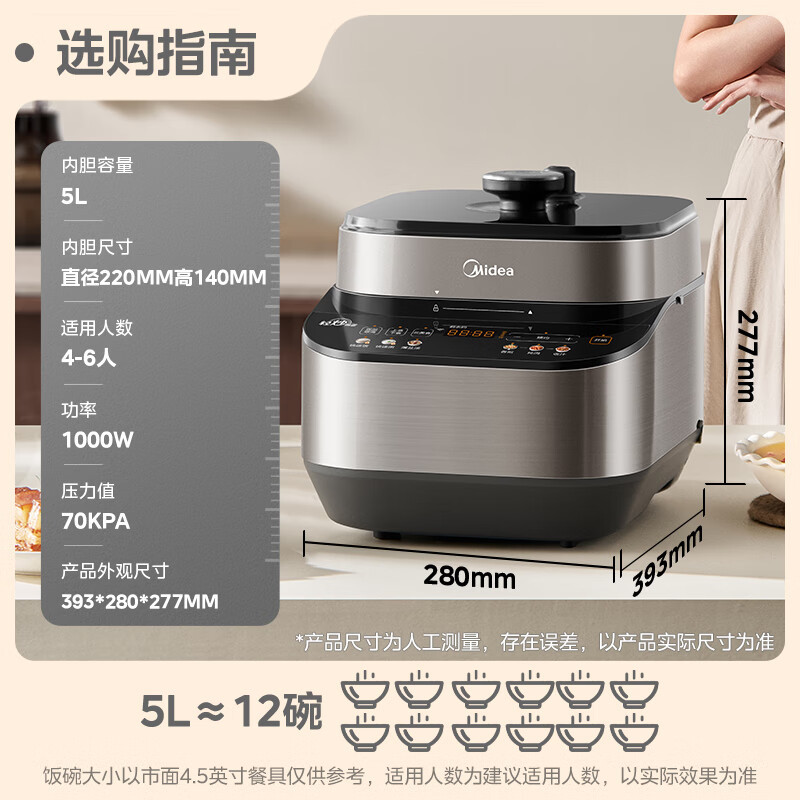 美的(Midea)轻炒爆香电压力锅5L家用电饭煲高压锅304不锈钢内胆智能预约煲汤炖煮 MY-C5639G高清大图
