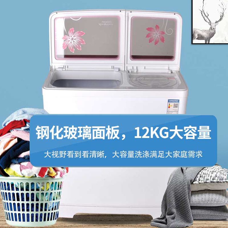 澳柯玛(AUCMA) 12公斤双缸洗衣机 双桶半自动 家用大双缸 强劲动力XPB120-2158S