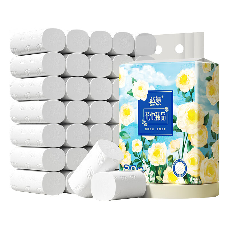 蓝漂无芯卷纸花悦臻品系列5层80克*30卷扁卷卫生纸巾无香家用白色高清大图