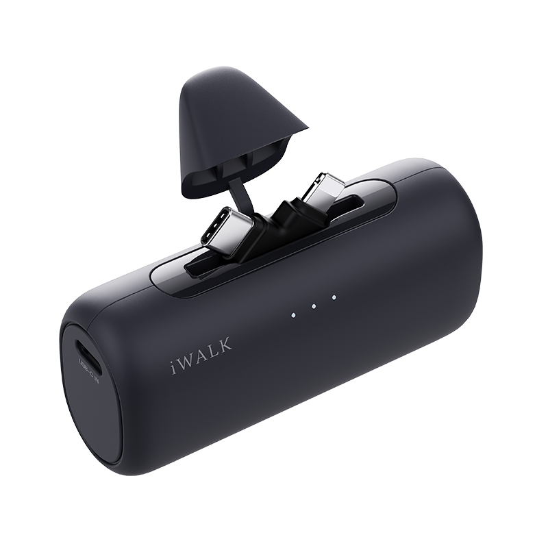 爱沃可【3C认证可上飞机】LPS002 快充尾插移动电源 5000毫安/lightning+type-c适用/黑色