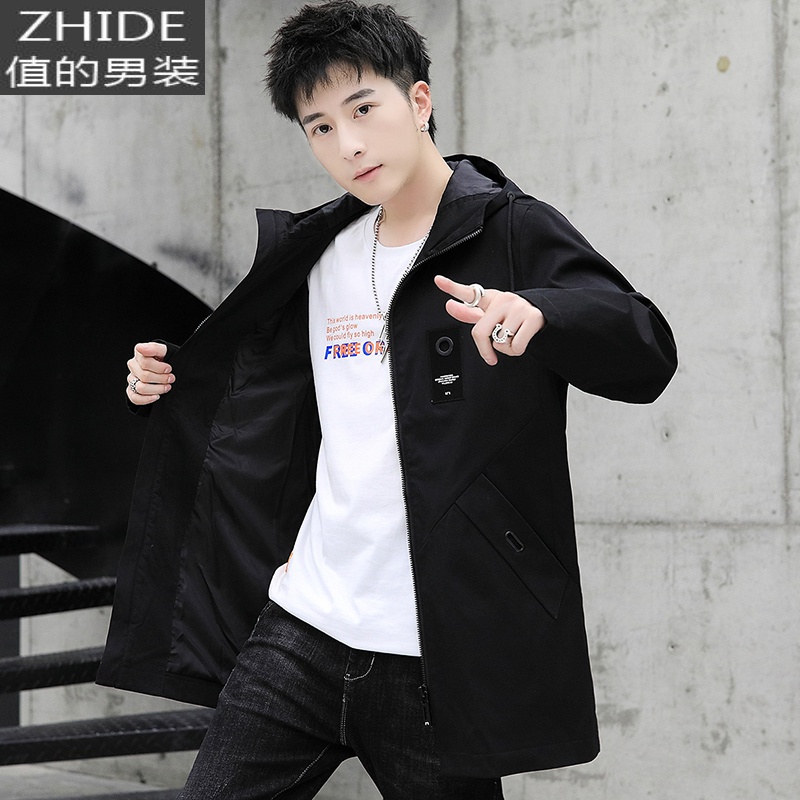 SUNTEK春秋季12男大童13薄款中长款夹克15岁初中学生外套16帅气风衣服潮风衣 黑色 L