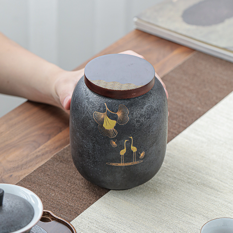 苏氏陶瓷(SUSHI CERAMICS)大号茶叶罐 日式铁锈釉大容量陶瓷密封罐红茶罐