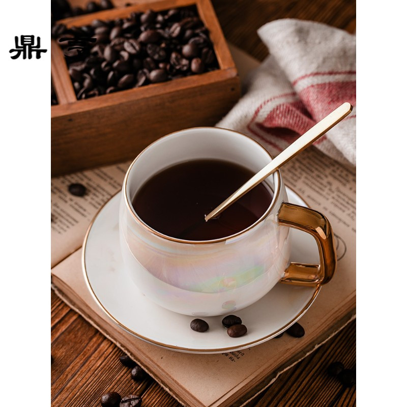 鼎亨ins欧式极光釉咖啡杯套装高端简约下午红茶杯创意陶瓷金边情