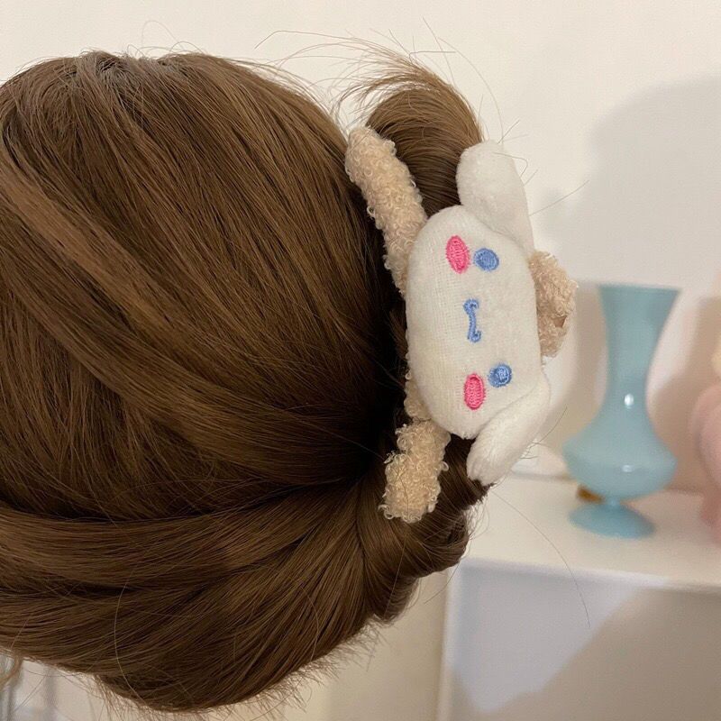 可爱卡通玩偶抓夹ins少女发抓毛绒绒盘发夹子日韩发饰秋冬新款米色