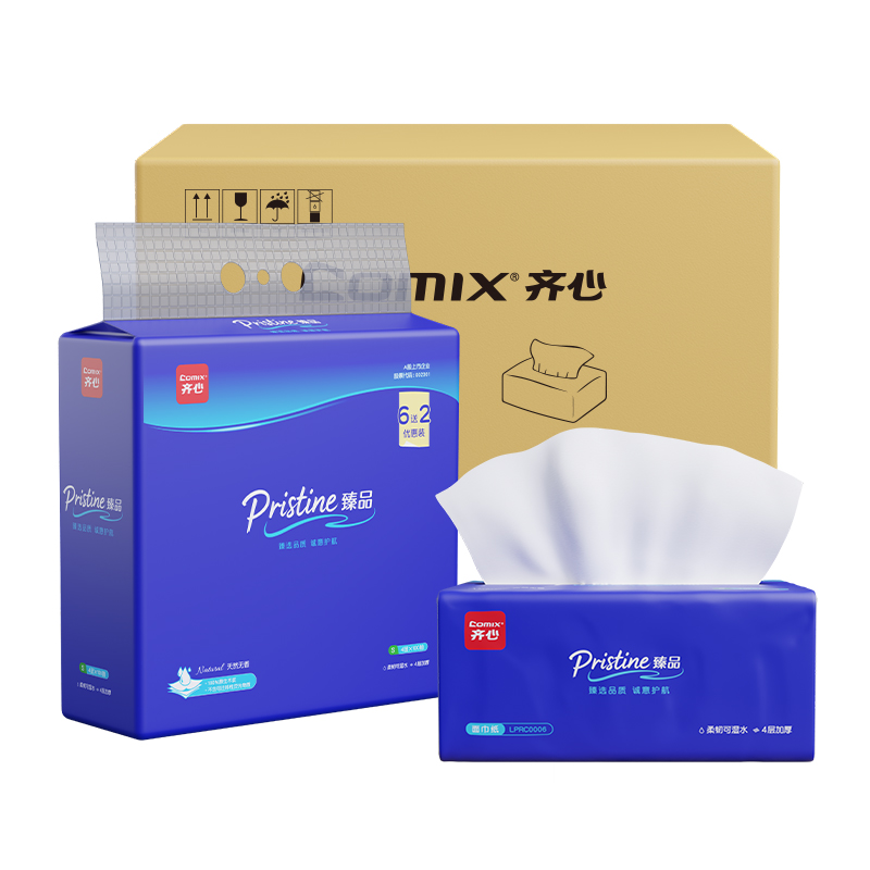 齐心 LPRC0006 臻品系列 纸面巾(软抽纸) 100抽4层 80包/箱 白 单位：箱