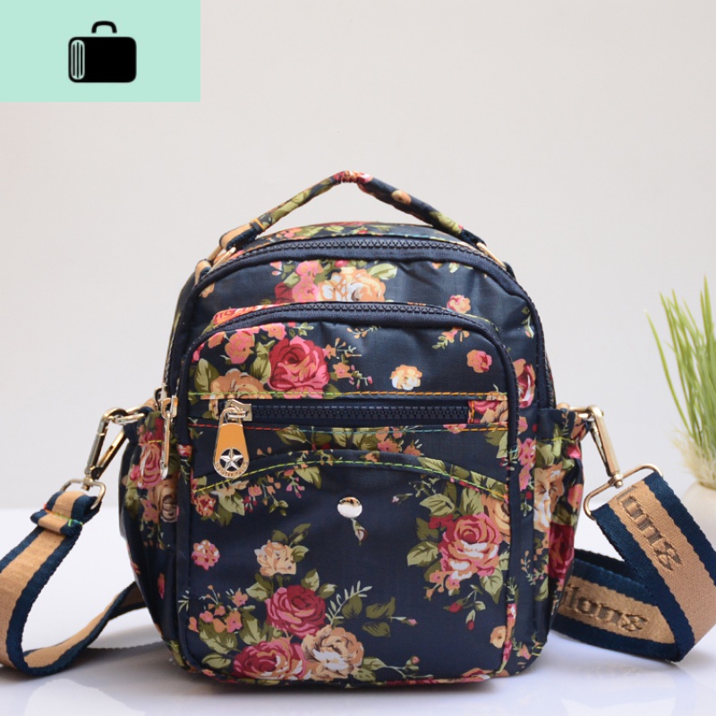 防水迷你单肩斜挎包网红小布包手提格子包牛津布女包零钱手机包包NEW LAKE女士钱包/卡包 藏蓝花束黄带子