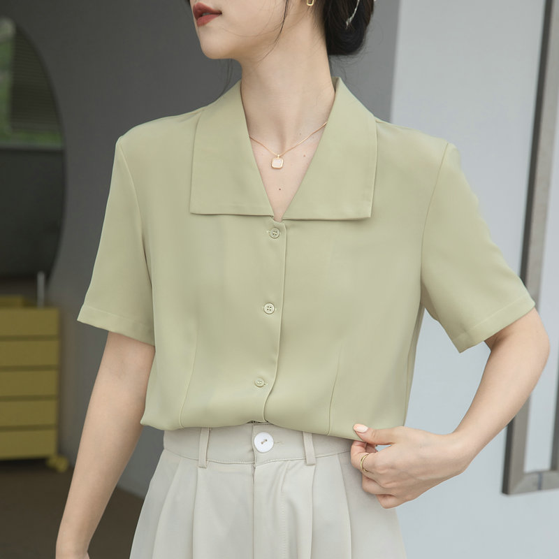 2022夏新款设计感小众法式通勤短袖职业衬衫女百搭宽松上衣