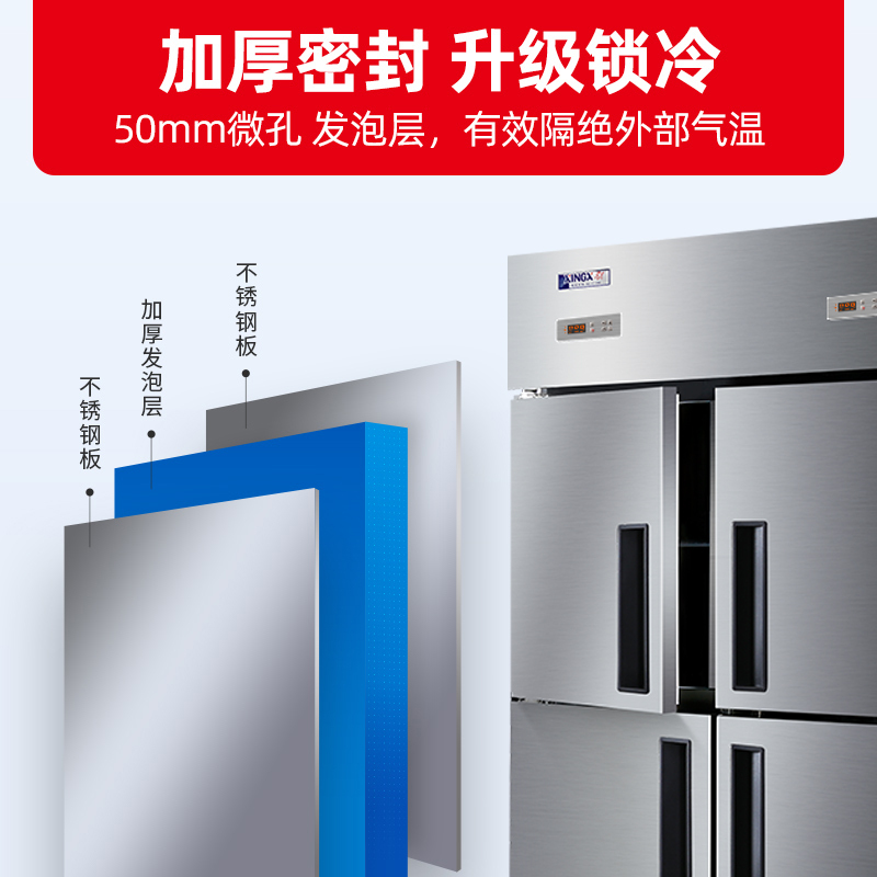 星星(XINGX)762升商用冷柜立式不锈钢厨房冷柜双温纯铜餐饮酒店展示柜四门冰箱 纯铜四门双温款 BCD-860TE高清大图