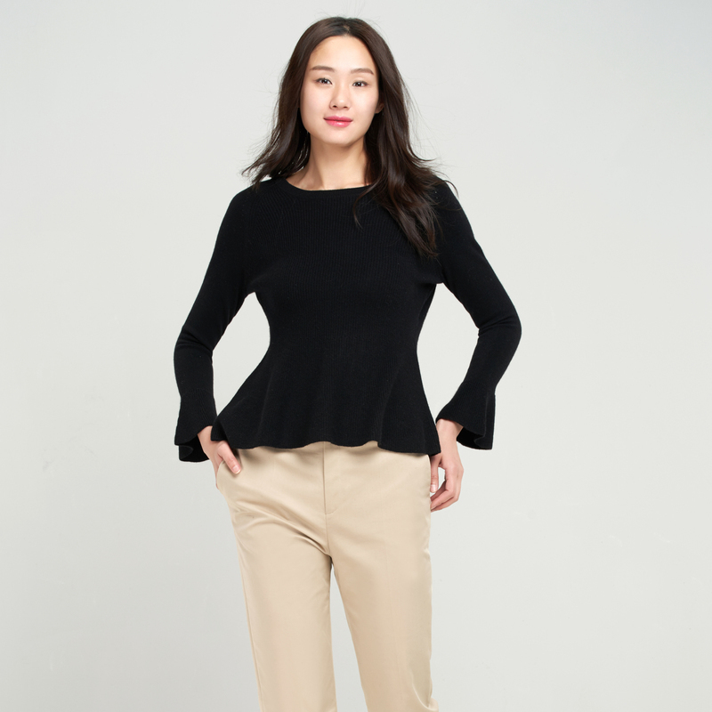 鄂尔多斯ERDOS 秋冬纯羊绒百搭基础圆领单畦羊绒衫女士针织衫/毛衣
