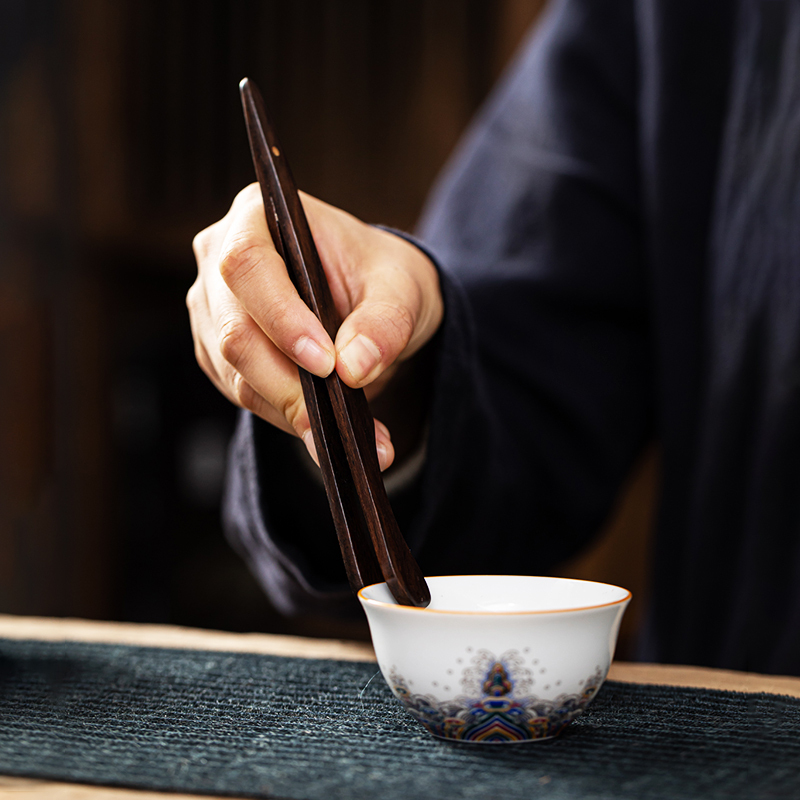 珐琅彩功夫茶具配件六君子泡茶工具茶夹勺刀黑檀实木茶道套装 皇家御品-茶道六君子