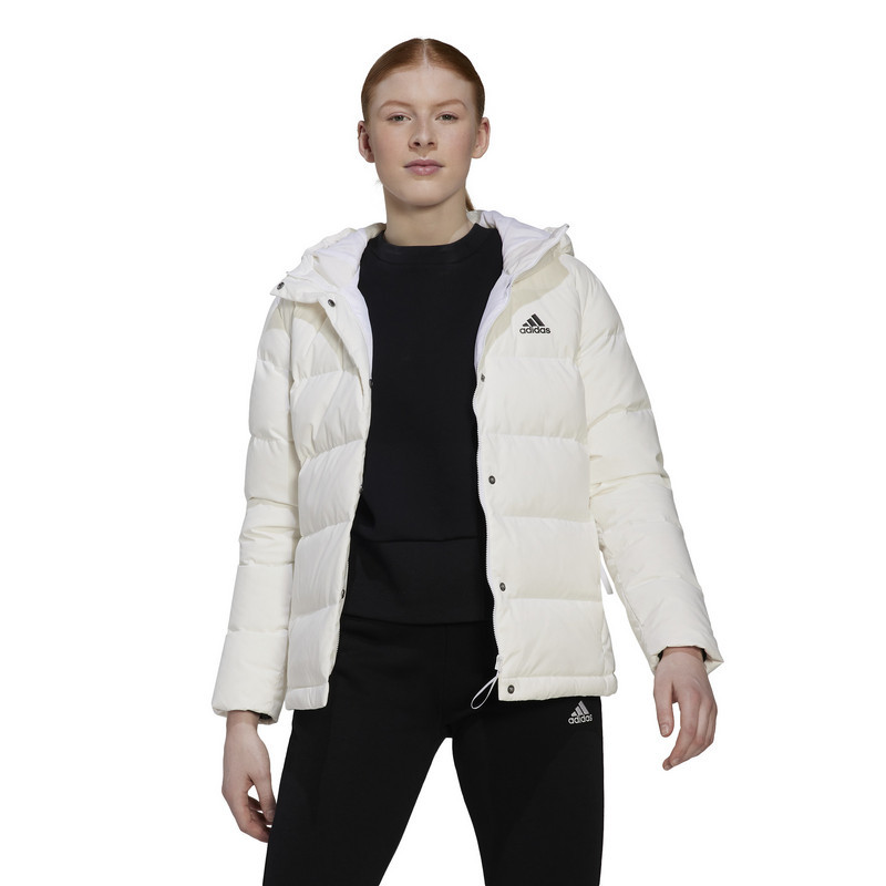 adidas 纯色胸前字母Logo连帽长袖羽绒服 女款 白色 HG4887
