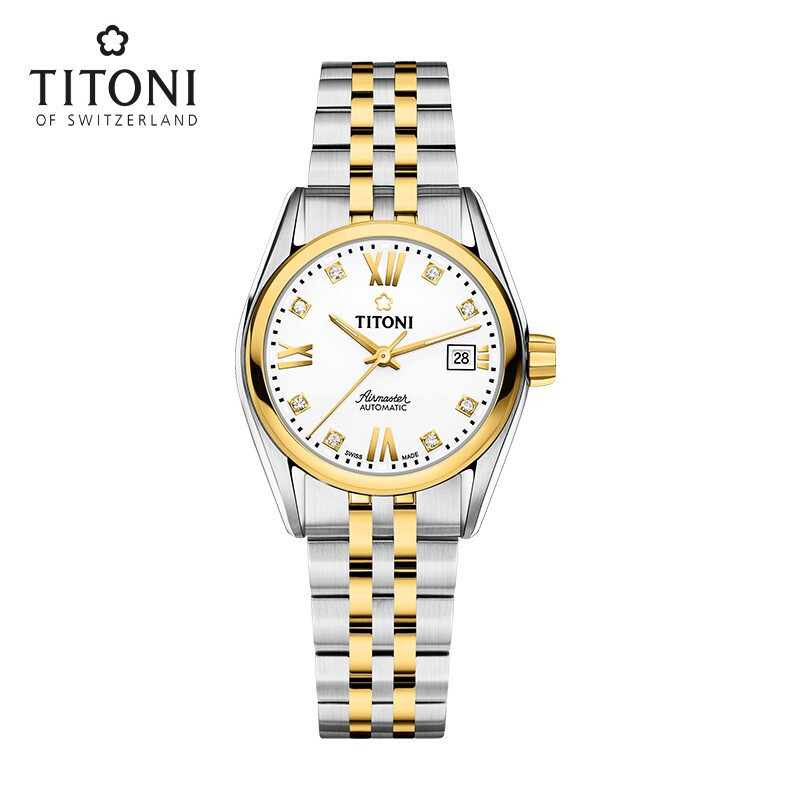 titoni瑞士梅花手表自动机械表空中霸王系列女表罗马表23909sy063