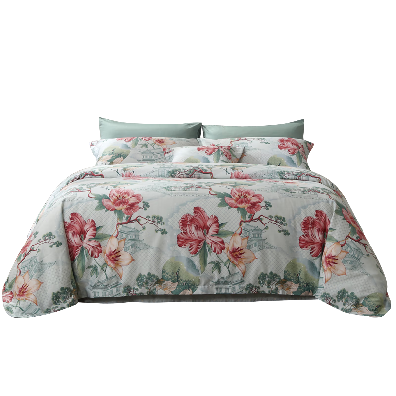 富安娜 纯棉四件套-诺微花妍 被套203*229cm 床单230*250cm 枕套74*48cm*2