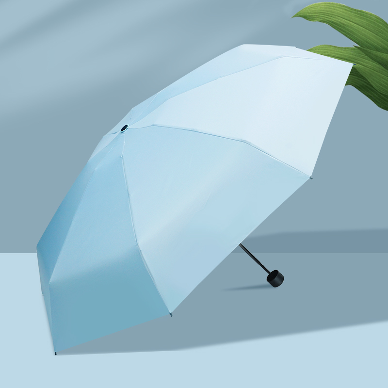 红叶五折纯色伞 便携超轻口袋伞黑胶涂层防晒遮阳伞晴雨两用伞 8骨纯色伞 颜色随机-3567!高清大图