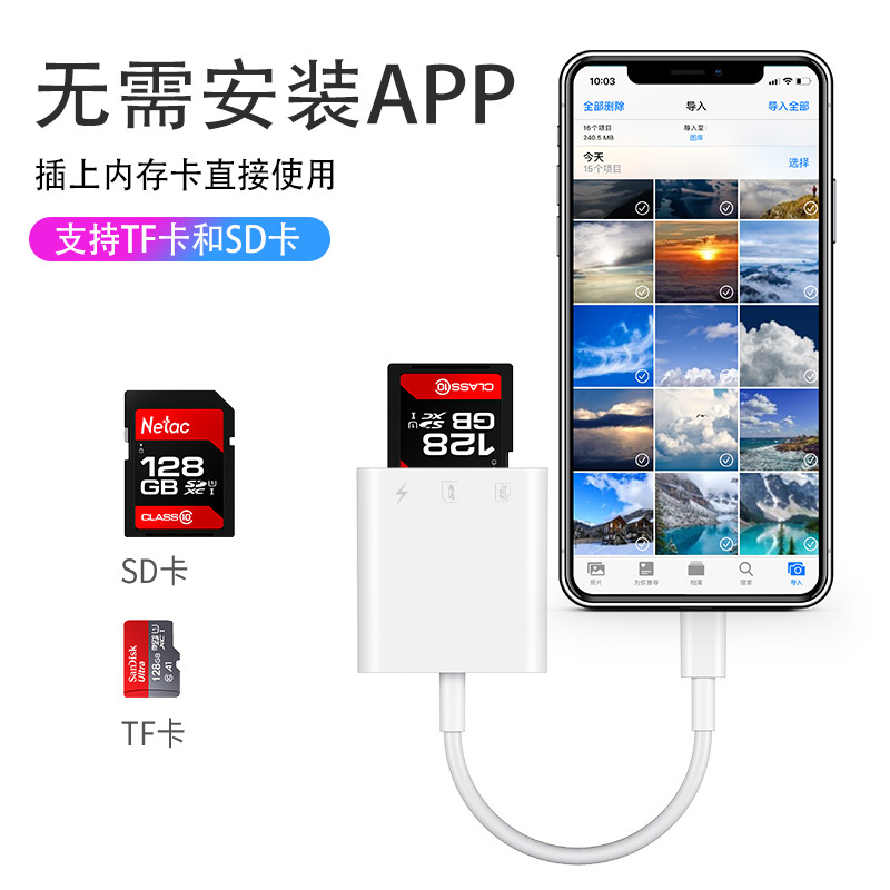 单反SD手机导照片适用于苹果iPhoneXR读卡器switch无人机TF卡|经典银即插即用无需下载app USB2.0