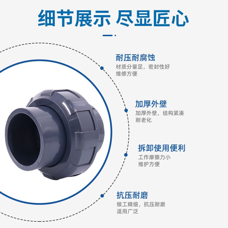三佑 PVC管件 UPVC给排水管活接头DN50[ 国标油令 / 内插胶粘]隔离光线耐酸碱 深灰色一只高清大图