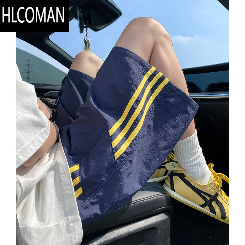 HLCOMAN美式条纹速干短裤男女夏季薄款宽松大码直筒五分裤沙滩篮球运动裤