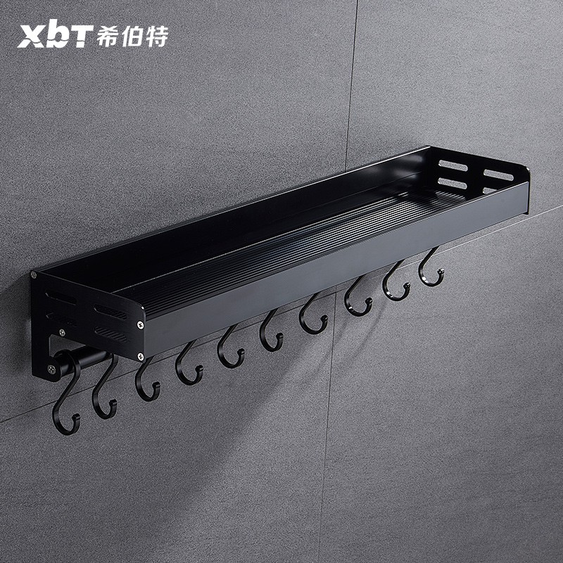 北欧黑色厨房置物架壁挂式免打孔家用太空铝调味调料收纳架子挂件收纳层架 三维工匠高清大图