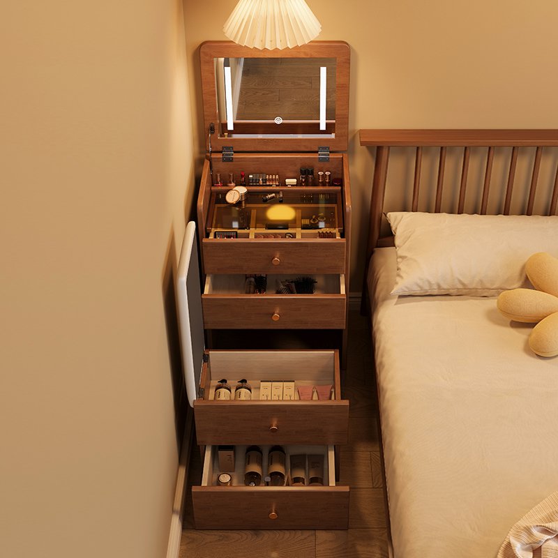 实木梳妆台斗柜一体小型卧室现代简约化妆桌翻盖化妆台床头收纳柜