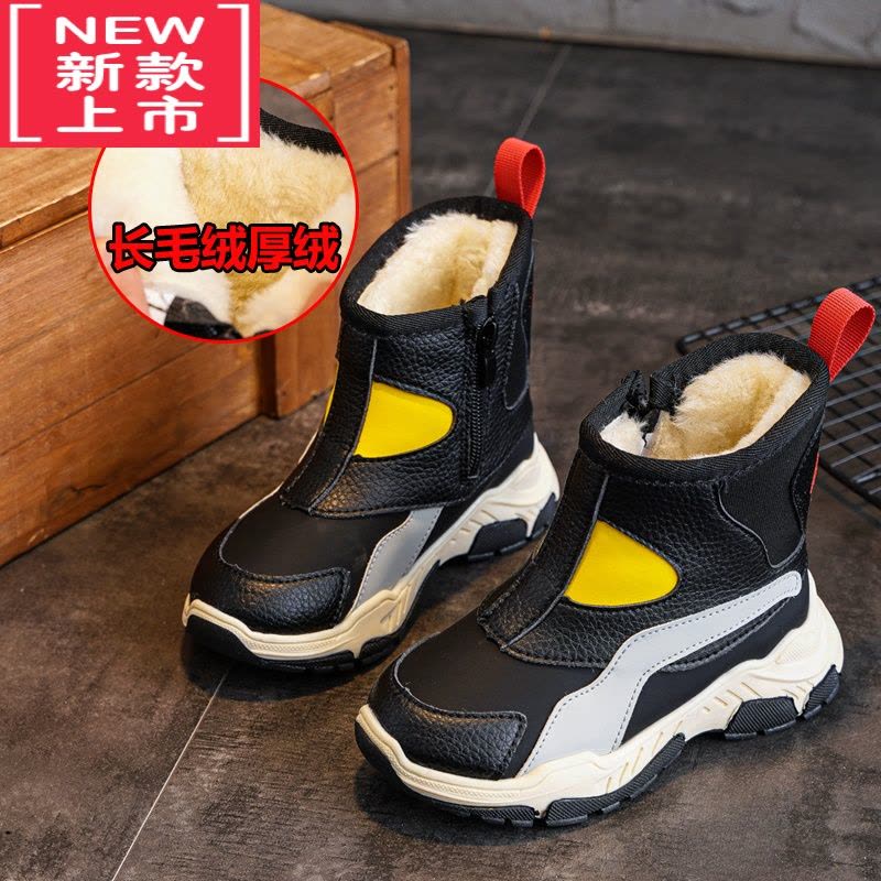 可莉允男童靴子2022新款冬季中大童加绒加厚大棉鞋女童鞋儿童超厚雪地靴图片