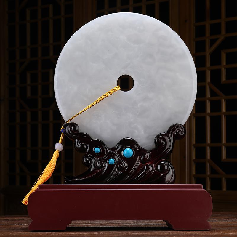 美帮汇玉石平安扣摆件原石玉大号阿富汗玉白玉中式客厅玄关隔断装饰高清大图