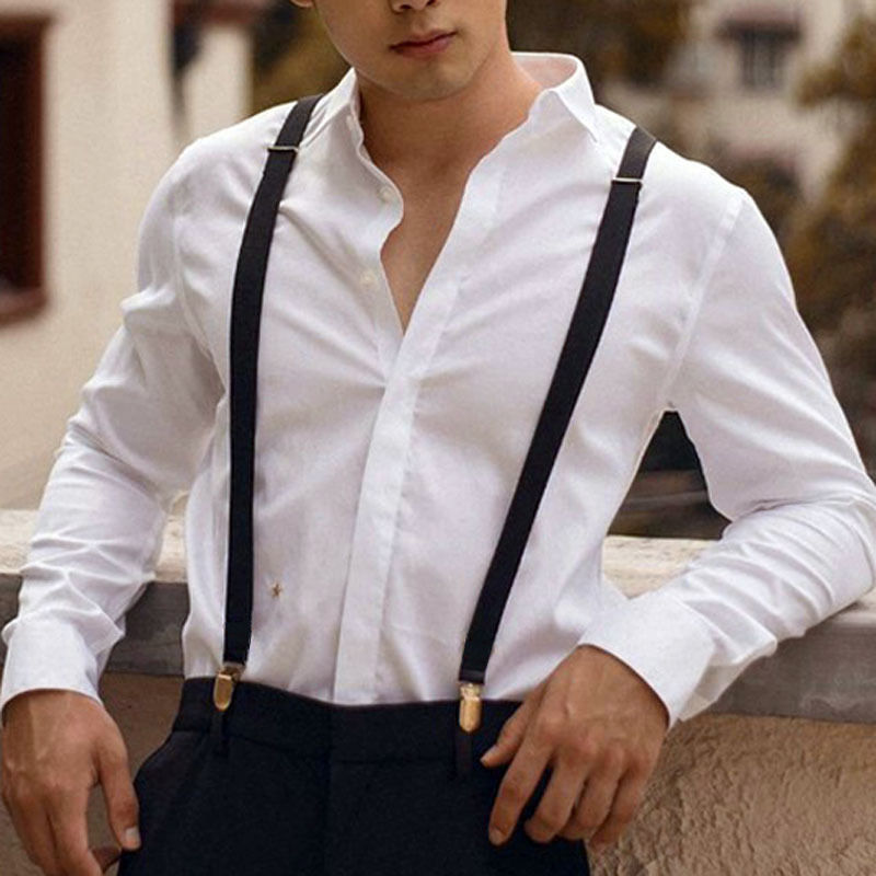 男士背带西装西裤吊裤带男女复古英伦胖力黑色松紧防滑2cm3夹 y型三夹