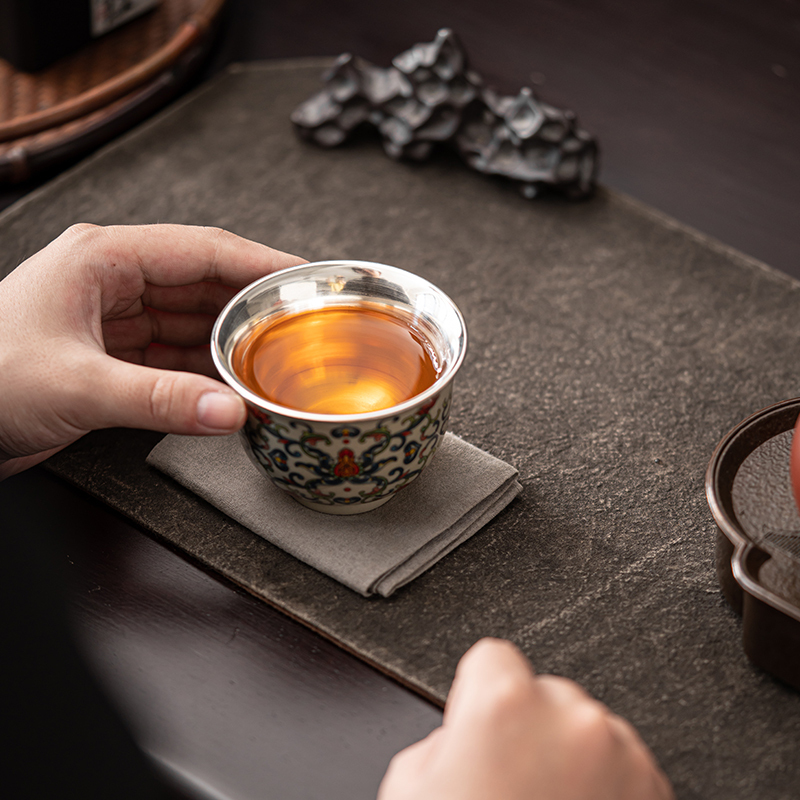 苏氏陶瓷(SUSHI CERAMICS)青花永乐鎏银茶杯主人杯个人杯品茗杯功夫茶杯