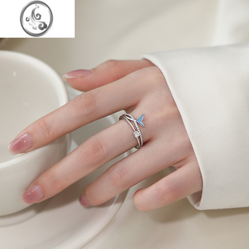 jimi925银银鱼尾戒指女素圈开口戒小众设计感食指戒轻奢尾戒