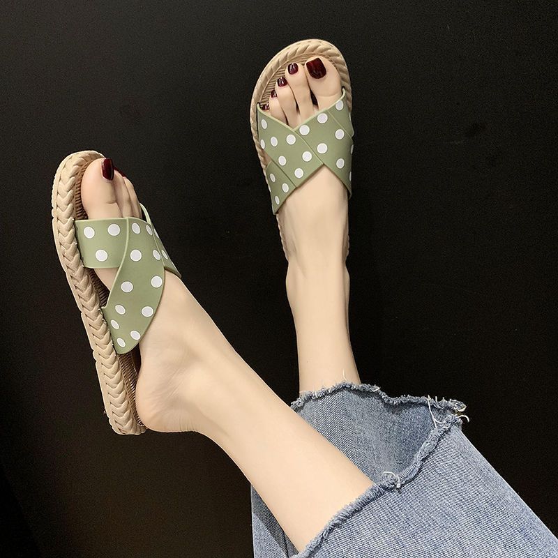 新款拖鞋女耐磨外穿时尚韩版ins网红波点沙滩软底居家 波点绿色 40偏小一码