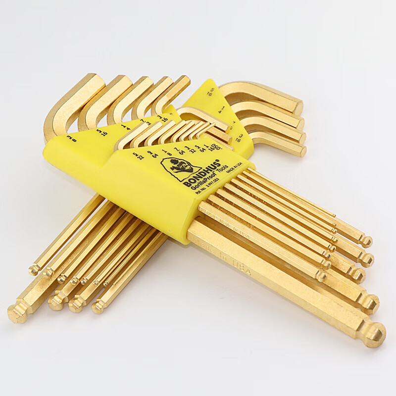 波顿波顿公英制长球头内六角扳手套装螺丝刀 38099金色球头9件套高清大图