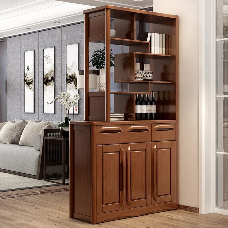 森美人中式实木间厅柜客厅隔断柜小户型玄关柜双面酒柜鞋柜组合屏风柜 1.1米胡桃色组装框架结构