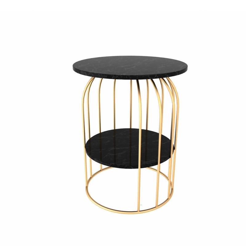 森美人北欧大理石客厅沙发边几金色茶几简约现代家具阳台创意双层小圆桌高清大图