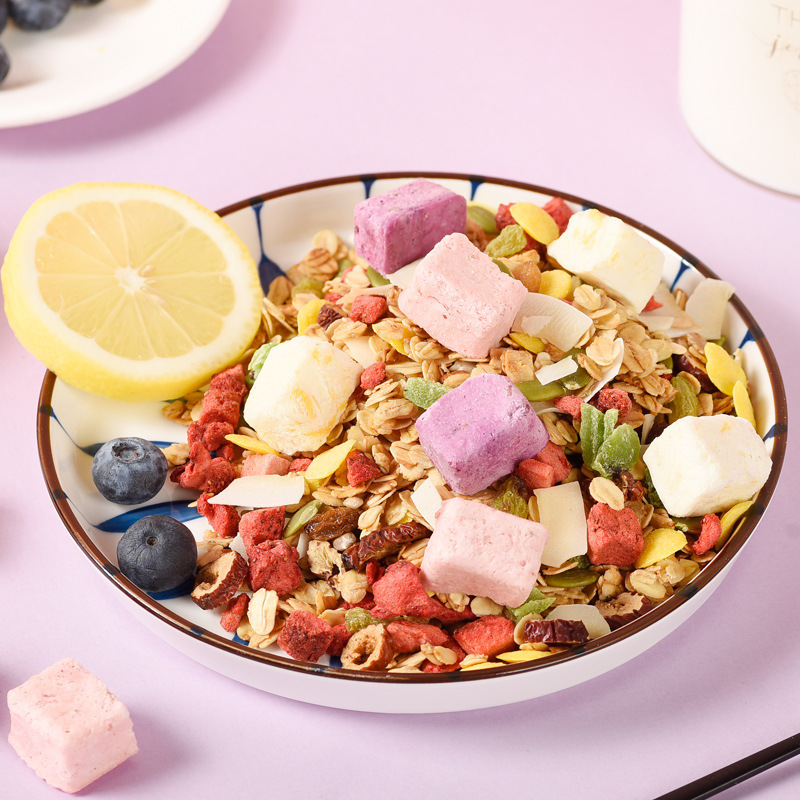 美粥食客 酸奶果粒冻干草莓麦片烘焙水果燕麦片500g*2罐装高清大图