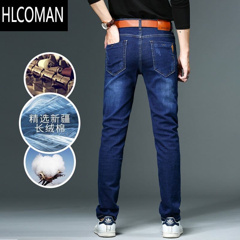 HLCOMAN牛仔裤男士加绒加厚款潮牌修身休闲裤子2023冬季宽松直筒男裤图片