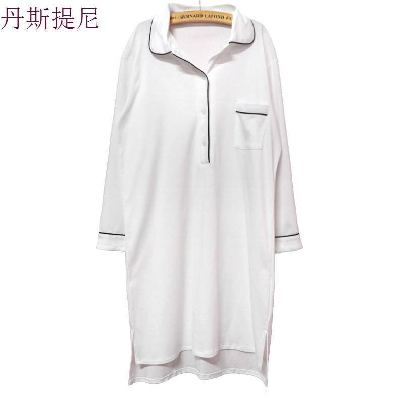 睡裙女夏性感睡衣长袖纯棉韩版学生衬衫中长款秋冬宽松春季家居服