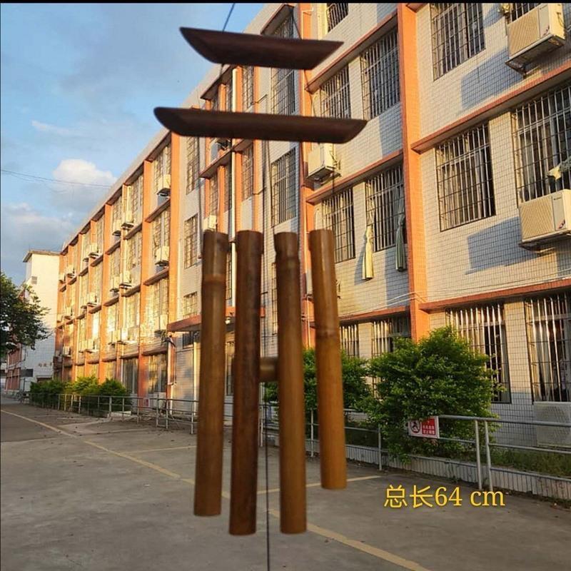 竹木相连 竹制帆船形风铃家居店面园林创意装饰祝福挂件音乐风铃复古挂饰