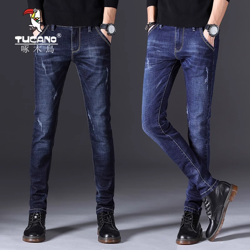 啄木鸟男士牛仔裤秋季商务休闲直筒韩版修身男裤百搭弹力长裤子男高清大图