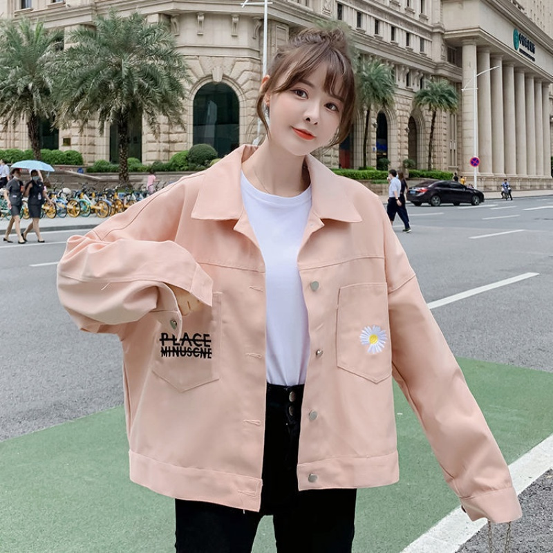 权小威 牛仔短款外套女学生韩版宽松小雏菊刺绣2022春秋新款韩版时尚洋气高端气质百搭显瘦上衣