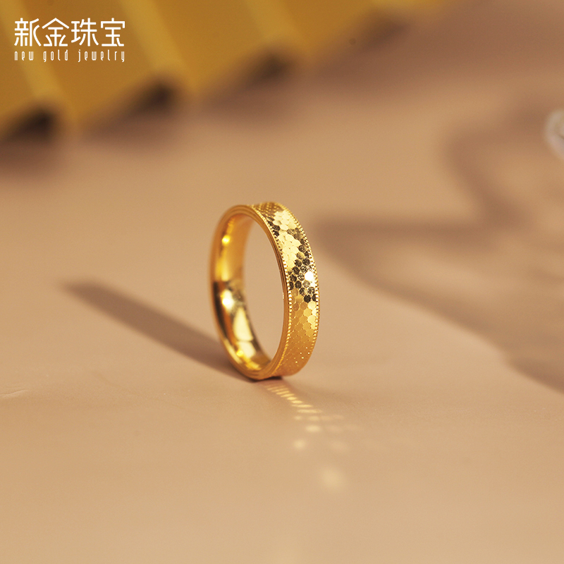 新金珠宝亮镜金内凹龙鳞纹戒指999足金镜面闪耀鳞纹指环黄金女戒1042