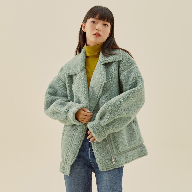 美特斯邦威仿羊羔绒外套女冬季新款都市机车韩版时尚女士夹克