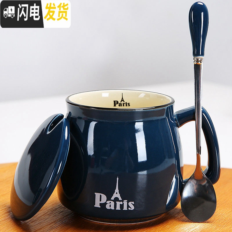 三维工匠马克杯可爱简约带盖勺少女水杯早餐杯家用牛奶杯情侣杯咖啡杯茶杯 红色高款520金+专属勺咖啡器具高清大图